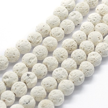 Natural Lava Rock Round Beads Strands, Round, White, 8mm, Hole: 1mm, about 49pcs/strand, 15.15 inch(38.5cm)