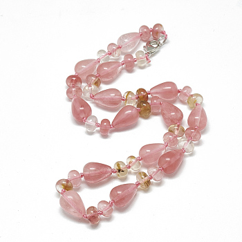 Cherry Quartz Glass Beaded Necklaces, with Alloy Lobster Clasps, Teardrop, 18.1 inch~18.5 inch(46~47cm)