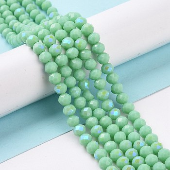 Electroplate Opaque Solid Color Glass Beads Strands, Half Rainbow Plated, Faceted, Rondelle, Dark Sea Green, 6x5mm, Hole: 1mm, about 84~85pcs/strand, 41.5~42cm