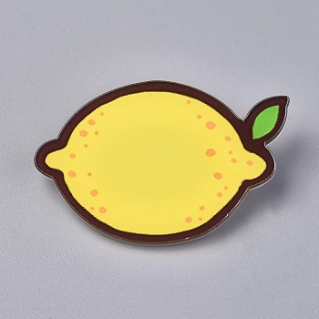 Acrylic Badges Brooch Pins, Cute Lapel Pin, for Clothing Bags Jackets Accessory DIY Crafts, Lemon, Yellow, 34.5x51x7.5mm, Pin: 0.8mm