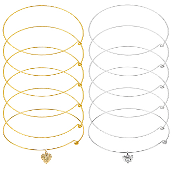 12Pcs 2 Colors Iron Choker Necklace Making, Rigid Necklaces, Platinum & Golden, Inner Diameter: 5.71 inch(14.5cm), 2~13mm, 6pcs/color