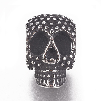 304 Stainless Steel Beads, Skull, Antique Silver, 15.5x10.5x11mm, Hole: 6mm
