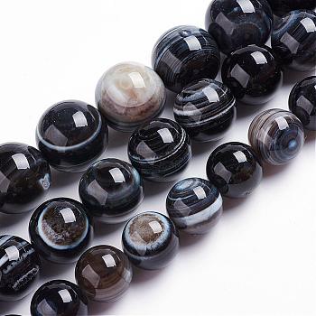 Natural Black Striped Agate/Banded Agate Beads Strands, Eye Agate Beads, Dyed & Heated, Round, 6mm, Hole: 1mm, about 66pcs/strand, 15.7 inch(40cm)