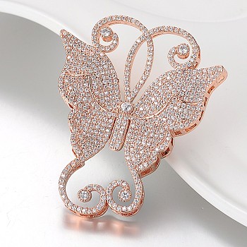 Butterfly Brass Micro Pave Cubic Zirconia Big Pendants, Rose Gold, 54x45x8mm, Hole: 2x3mm