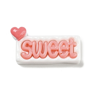 Opaque Resin Cabochons, Cartoon Word Sweet, Pink, 17x33x8mm