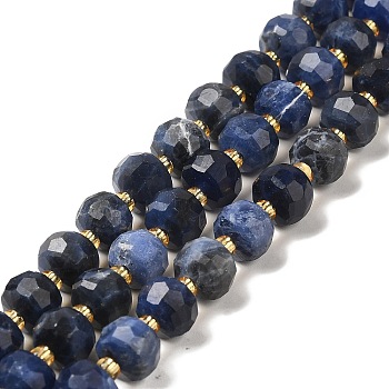Natural Sodalite Beads Strands, with Seed Beads, Faceted Rondelle, 7~8x5~6mm, Hole: 1mm, about 45~46pcs/strand, 14.57''~14.96''(37~38cm)