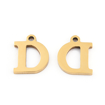 201 Stainless Steel Charms, Alphabet, Letter.D, 8.5x7x1mm, Hole: 1mm