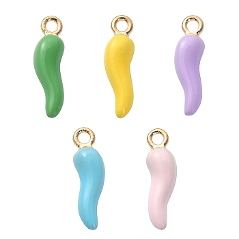 5Pcs 5 Colors Alloy Enamel Pendants, Cadmium Free & Nickel Free & Lead Free, Light Gold, Hot Horn of Plenty/Italian Horn Cornicello Charms, Mixed Color, 21x6x6mm, Hole: 2mm, 1pc/color