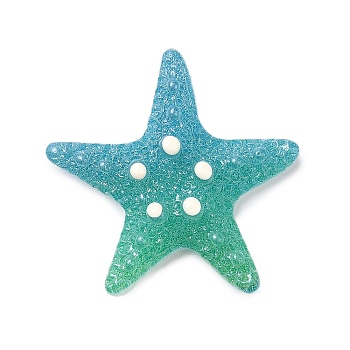 Gradient Color Opaque Resin Decoden Cabochons, Starfish, Sea Green, 33x35x9.5mm