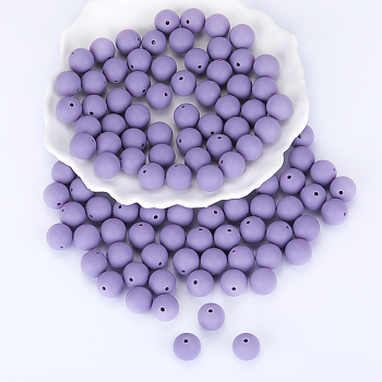 Round Silicone Focal Beads, Chewing Beads For Teethers, DIY Nursing Necklaces Making, Slate Blue, 15mm, Hole: 2mm