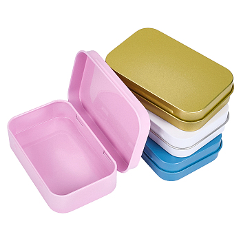 4Pcs 4 Colors Iron Jewelry Storage Boxes with Hinged Lid, for DIY Candles, Dry Storage, Spices, Tea, Candy, Party Favors, Rectangle, Mixed Color, 9.8x6.35x2.25cm, 1pc/color