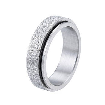 201 Stainless Steel Sand Blast Rotating Finger Ring, Calming Worry Meditation Fidget Spinner Ring for Women, Stainless Steel Color, Inner Diameter: 17mm