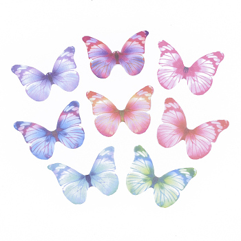 Polyester Fabric Wings Crafts Decoration, for DIY Jewelry Crafts Earring Necklace Hair Clip Decoration, Butterfly, Mixed Color, 24x30mm