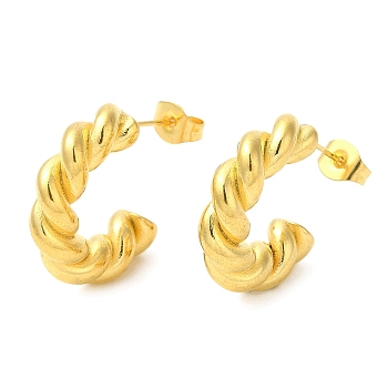 Ion Plating(IP) 304 Stainless Steel Rope Chains Shape Stud Earrings, Half Hoop Earrings, Real 18K Gold Plated, 19.5~20x5mm