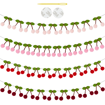 4 Sets 4 Colors Wool Felt Ball Cherry Garland, for Party Festivals Home Decorations, Mixed Color, 63x45x16mm, 1 set/color