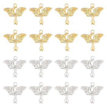 12Pcs 2 Colors Ion Plating(IP) 304 Stainless Steel Pendants, Butterfly with Moon Charm, Mixed Color, 24x25x2mm, Hole: 3mm, 6pcs/color