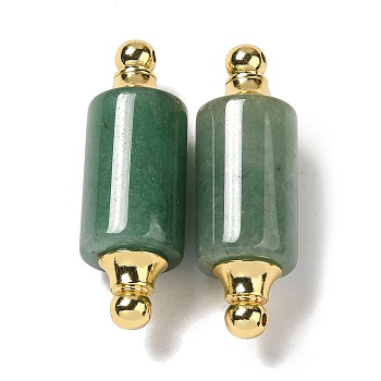 Natural Green Aventurine Connector Charms, with Golden Plated 304 Stainless Steel Findings, Column Links, 36x12mm, Hole: 1.2~1.4mm