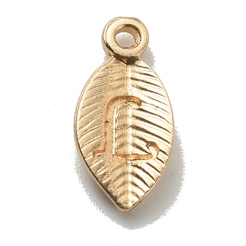 Alloy Pendants, Leaf with Letter Charm, Light Gold, Letter.L, 15.5x7.5x2.5mm, Hole: 1.5mm