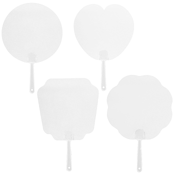 12Pcs 4 Styles PVC Hand Held Fan, Blank Painting Fans, for Kids DIY Crafts, Mixed Shapes, 245~260x170~172x3mm, 3pcs/style