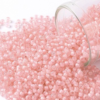 TOHO Round Seed Beads, Japanese Seed Beads, (191F) Frosted Soft Pink Lined Crystal, 11/0, 2.2mm, Hole: 0.8mm, about 5555pcs/50g