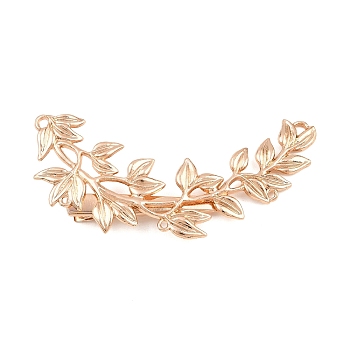 Alloy with Iron Alligator Hair Clips Finding, Leaf, with 5-Loops, Light Gold, 85x38x2.5~12.5mm