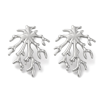 304 Stainless Steel Tree Branch Stud Earrings, Silver, 35x27mm