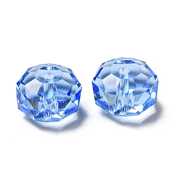 Transparent Glass Beads, Faceted, Rondelle, Sapphire, 6x4mm, Hole: 1.2mm