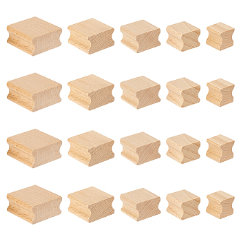 20Pcs 5 Styles Square Grooved Wood Blocks for Stamp Carving, Unfinish Wood Craft Supplies, Wheat, 2.1~4x2~4x2~2.05cm, 4pcs/style