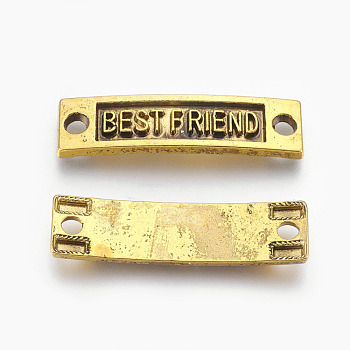 Tibetan Style Links connectors for Friendship, Cadmium Free & Lead Free, Rectangle with Word Best Friend, Antique Golden, 9.5x35x2mm, Hole: 3mm