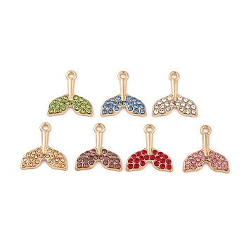 Alloy Rhinestone Pendants, Cadmium Free & Lead Free, Fishtail Charms, Mixed Color, 17x15.5x2mm, Hole: 2mm