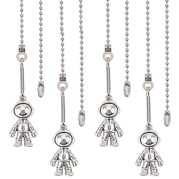 Alloy Ceiling Fan Pull Chain Extenders, Spaceman Pendant Decoration, with Iron Ball Chains, Bead Tips, Antique Silver & Platinum, 975x2.4mm, 4pcs/set