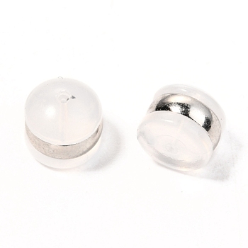 TPE Plastic Ear Nuts, with 316 Surgical Stainless Steel Findings, Earring Backs, Half Round/Dome, Platinum, 6x6.5mm