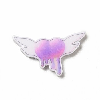 Opaque Acrylic Cabochons, Heart with Wing, 12x20x2mm
