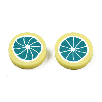 Handmade Polymer Clay Beads, Lemon Slices, Champagne Yellow, 19.5x4.5mm, Hole: 1.2mm