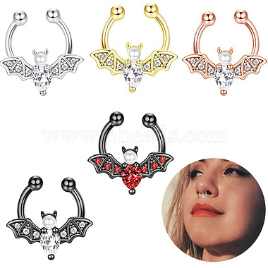 316 Anneaux de septum de nez à clipser en acier inoxydable avec zircone cubique transparente en forme de chauve-souris d'Halloween(WG4B0C3-04)-2