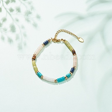 Natural & Synthetic Mixed Gemstone Disc Beaded Bracelet(BJEW-JB08530)-2