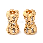 Brass Beads With Clear Cubic Zirconia, Cadmium Free & Nickel Free & Lead Free, Column with Teardrop, Real 18K Gold Plated, 5x5x9.5mm, Hole: 0.8mm(KK-S403-09G)