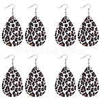 4 Pairs Artificial Leather Teardrop with Leopard Print Dangle Earrings, Platinum, White, 78.5x38mm(EJEW-UN0002-92A)