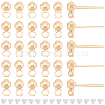 Brass Ball Ear Stud Findings, with Loop, Long-Lasting Plated, Real 18K Gold Plated, 13mm, Hole: 1mm, Pin: 0.7mm, 60pcs/set(KK-BC0003-67G)