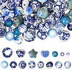 60Pcs 15 Styles Handmade Porcelain Beads, Mixed Shapes, Mixed Color, 6~19x5~17x6~17mm, Hole: 1.6~3.3mm, 4pcs/style(PORC-SC0001-40)