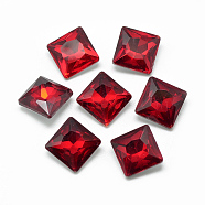 Pointed Back Glass Rhinestone Cabochons, Back Plated, Faceted, Square, Red, 8x8x3.5mm(RGLA-T027-8x8mm-05)