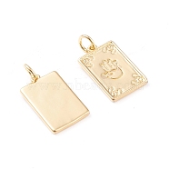 Brass Pendants, with Jump Rings, Long-Lasting Plated, Rectangle with Hamsa Hand/Hand of Fatima/Hand of Miriam, Real 18K Gold Plated, 16.6x10x1.3mm, Hole: 2.8mm(ZIRC-I043-18G)