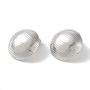 Texture Half Round 304 Stainless Steel Stud Earrings for Women, Stainless Steel Color, 25mm(EJEW-L283-048P)