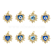 8Pcs 4 Style Brass Micro Pave Clear Cubic Zirconia Pendants, with Resin and Jump Rings, Lead Free & Cadmium Free, Real 18K Gold Plated, Heart with Evil Eye, Mixed Color, 21.5x20x4.5mm, Hole: 4mm, 2pcs/style(KK-DC0002-68)