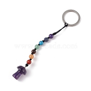 7 Chakra Gemstone Beads Keychain, Natural Amethyst Mushroom Charm Keychain for Women Men Hanging Car Bag Charms, 13.3cm(KEYC-F036-01D)