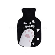 Cat Paw Print Rubber Hot Water Bottles, with with Soft Fluffy Cover, Hot Water Bag, Black, 187x110mm, Capacity: 350ml(COHT-PW0001-48B)