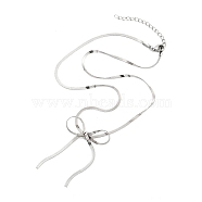 304 Stainless Steel Flat Snake Chain Bowknot Pendant Necklaces for Women, Stainless Steel Color, 16.22 inch(41.2cm), Pendant: 50x32mm(NJEW-Z050-01P-02)