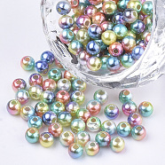 Rainbow ABS Plastic Imitation Pearl Beads, Gradient Mermaid Pearl Beads, Round, Colorful, 7.5~8x7~7.5mm, Hole: 1.6mm, about 2000pcs/500g(OACR-Q174-8mm-07)
