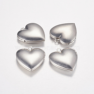 316 Stainless Steel Locket Pendants, Photo Frame Charms for Necklaces, Heart, Stainless Steel Color, 25x23x6mm, Hole: 2mm(STAS-G168-09P)