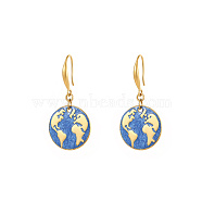 Golden Tone Stainless Steel Enamel Map Dangle Earrings for Women, Blue(NE3200-2)